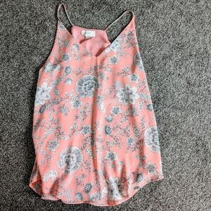 LOFT Pink & Gray Floral Strappy V-Neck Cami Top XS
